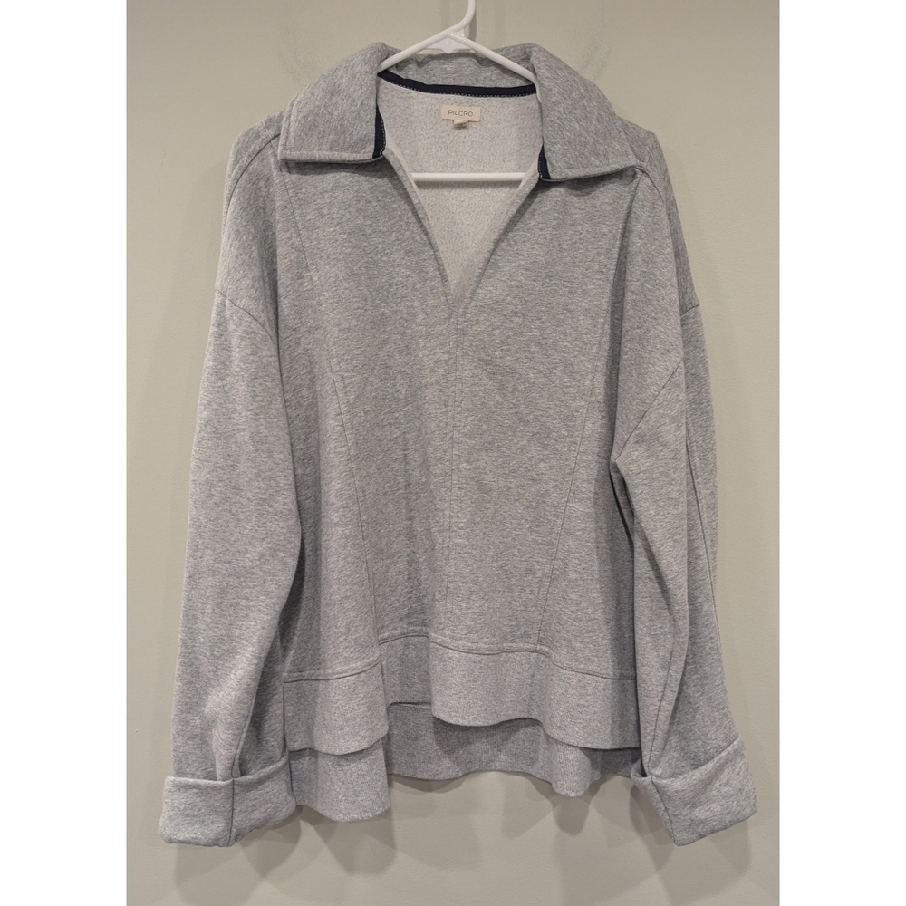 Pilcro Light Gray Half-Zip Pullover Sweatshirt